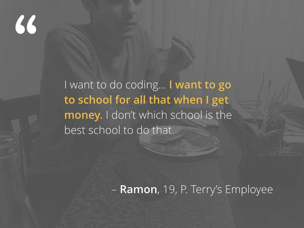 Ramon describing how he's like to learn coding, but he doesn't know where to study it